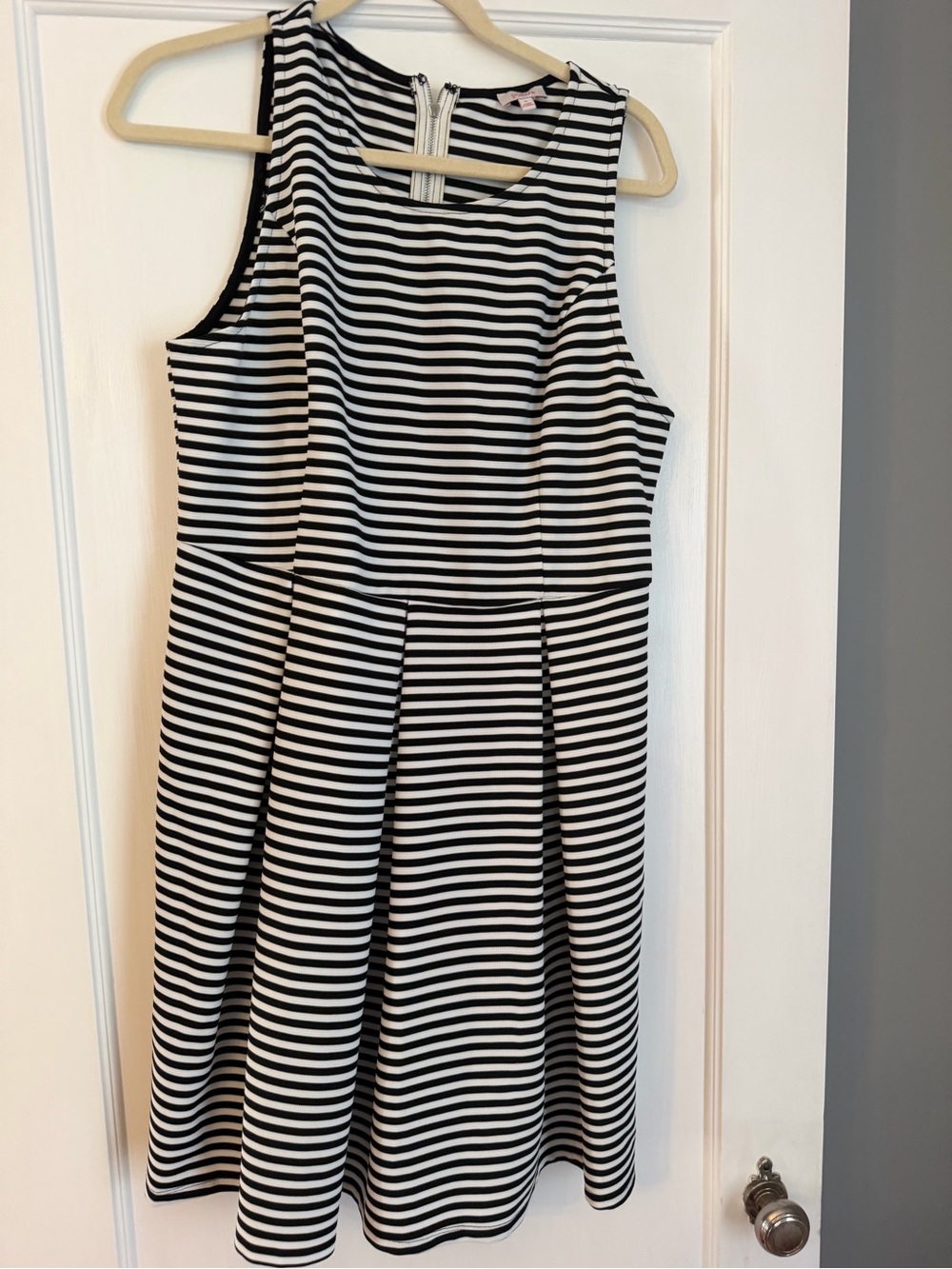 Pixley Black and White Striped Sleeveless Fit-and-Flare Dress